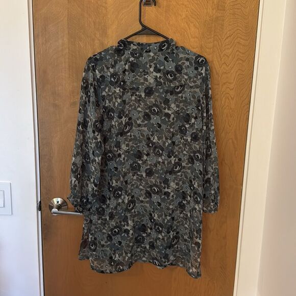 Travel Smith UnLined Pleated Bodice Sheer Tunic Green Floral Size M - Picture 2 of 5